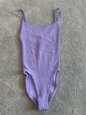Hunza G Pamela Crinkle Lilac One-Piece Swimsuit